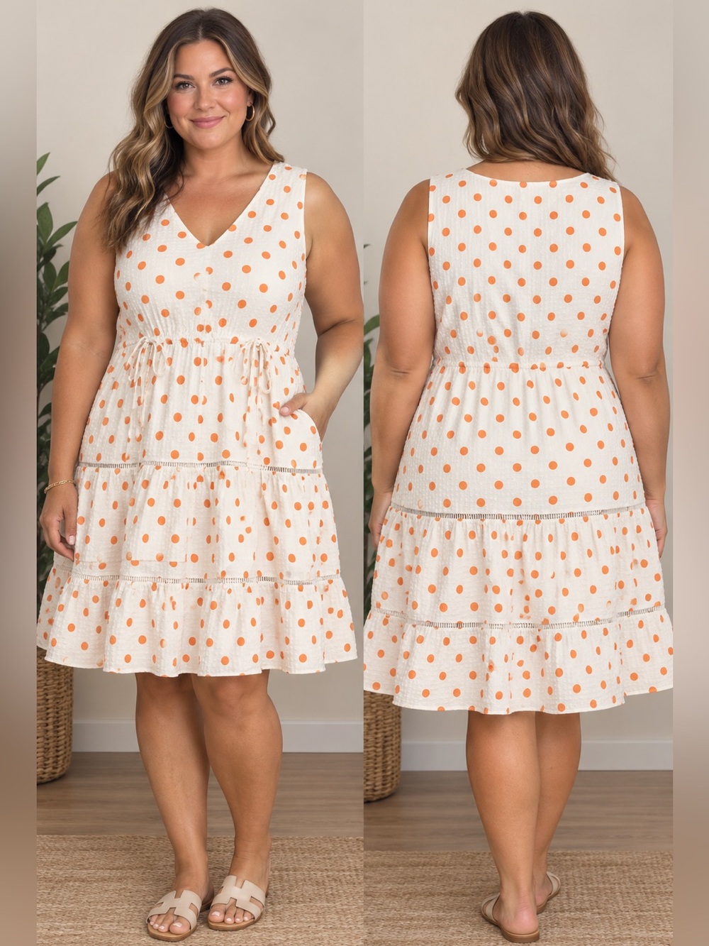 Bleecker 126 Polka Dot Dress White with Orange size 14W.